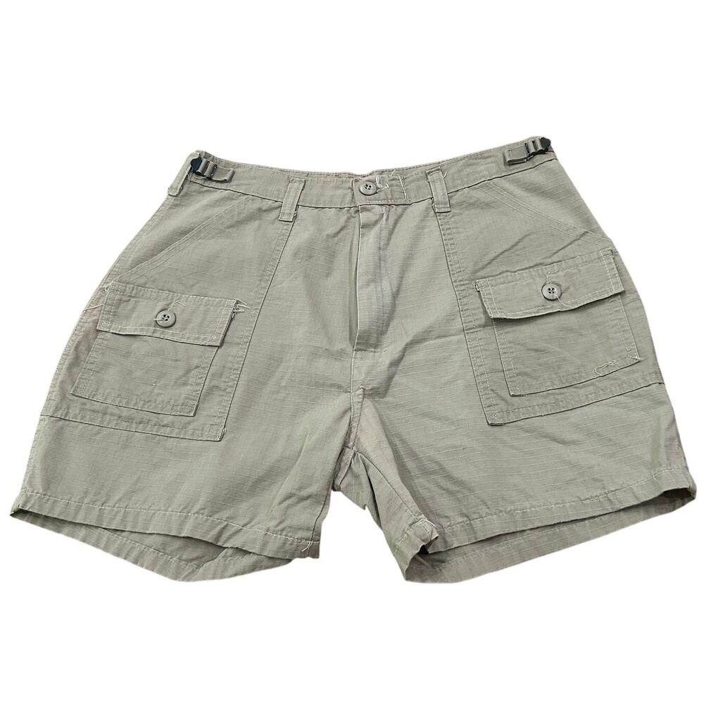 Vintage Military Ripstop Cargo Shorts Khaki Adjustable Tab Waist 32 -
